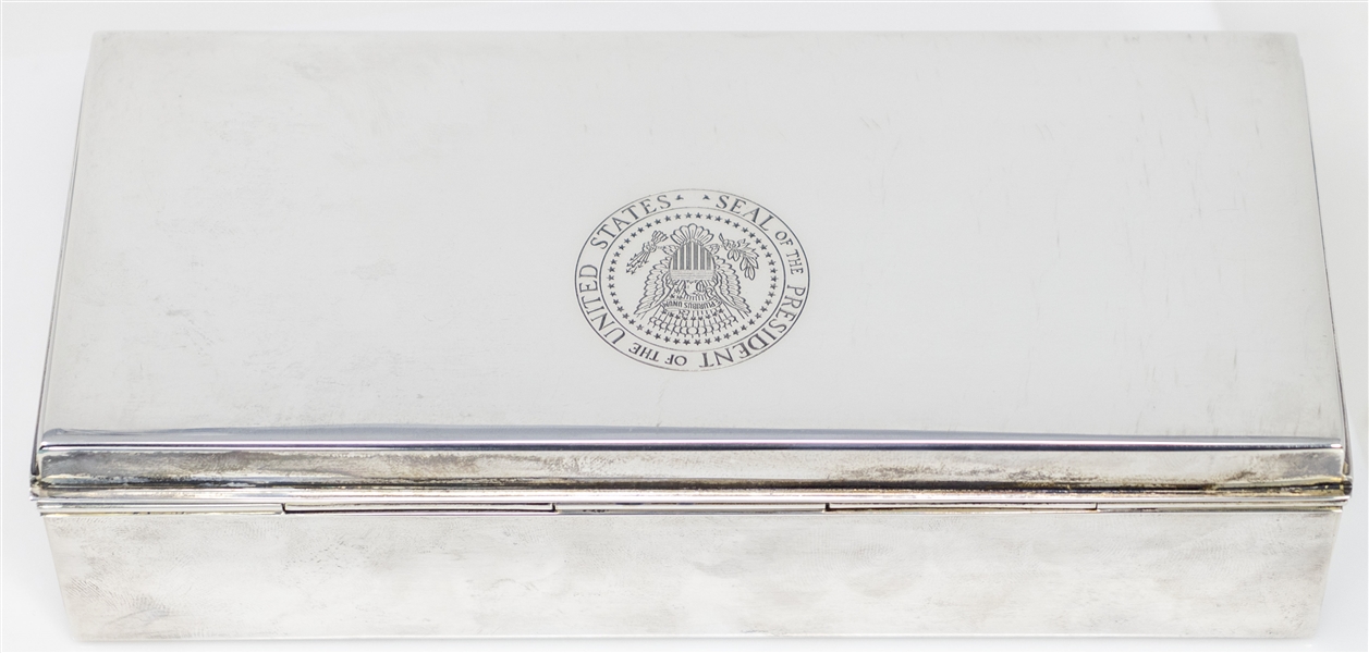 Lyndon B. Johnson Owned Silver Tiffany Cigarette Box With Presidential Seal -- Used by LBJ as President